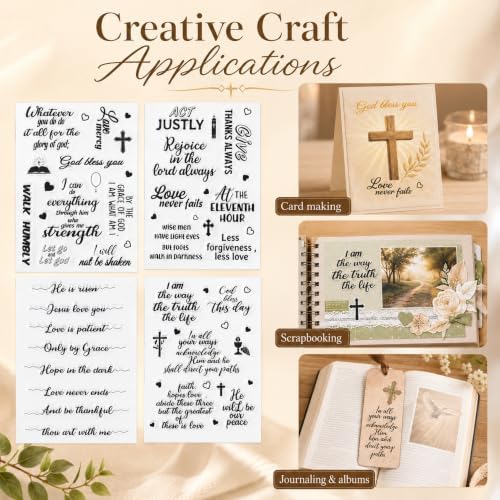 Outus 4 Pcs Clear Sentiment Stamps for Crafts, Silicone Words,Classic | Blessing Set for Card Making Scrapbooking, Photo Album Decoration, Acrylic Block Compatible, DIY Sentiments Phrases Design