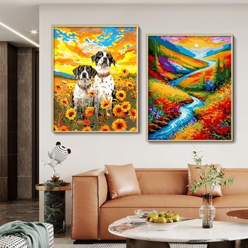 Yunnuo Dog Paint by Numbers Kit for Adults Beginners,Sunflower, 16X20 inch