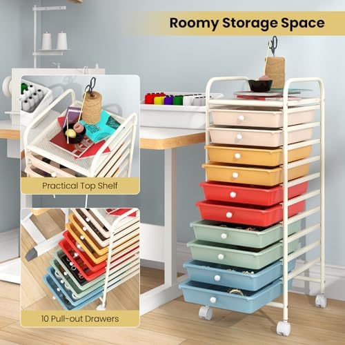 COSTWAY 10-Drawer Rolling Storage Cart, Utility Mobile Trolley
