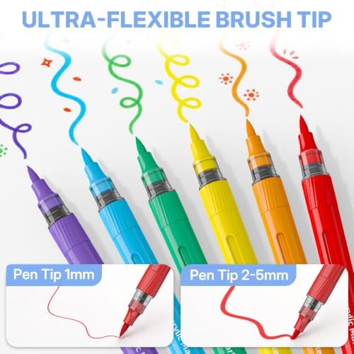WUO 60 Colors Acrylic Paint Markers Brush Tip with Automatic Ink Control