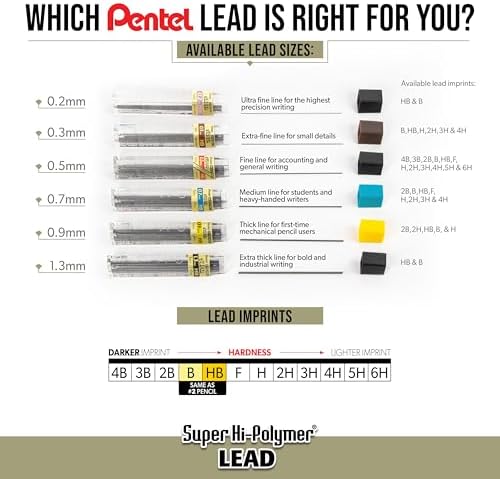 Pentel Super Hi-Polymer Lead Refills, 0.7 mm, 2H, 72 Pieces (12 pcs per tube, 6 tubes)