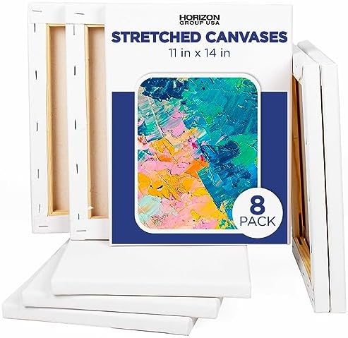 Horizon Group USA Painting Panel Stretched Canvas, 11" x 14", Pack of 8