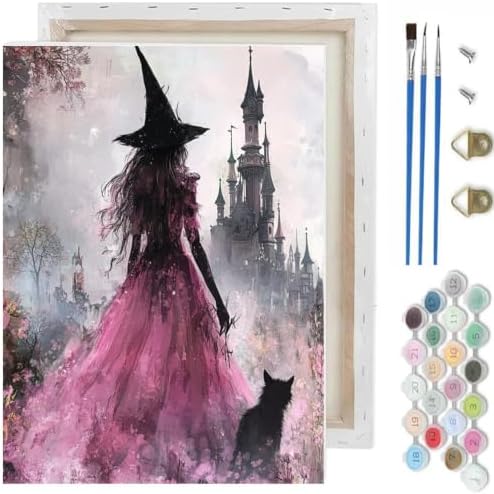 Witch Paint by Numbers Kit for Adults,Castle DIY Paint by Number With Frame