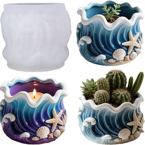 Wave Candle Molds, Seashell Jar Silicone Molds for Resin, Concrete