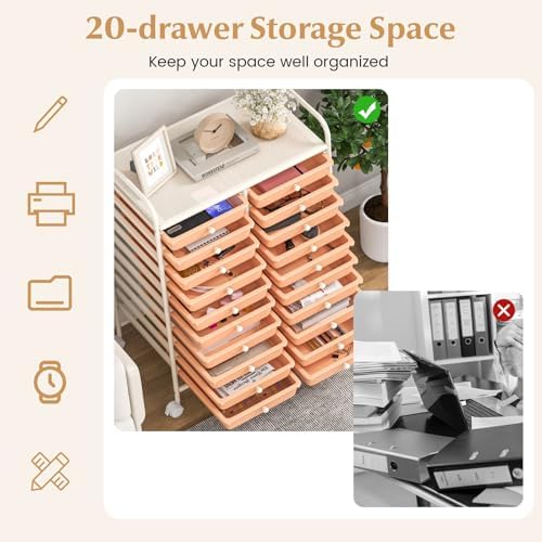 COSTWAY 20-Drawer Rolling Storage Cart, Utility Storage Organizer Cart