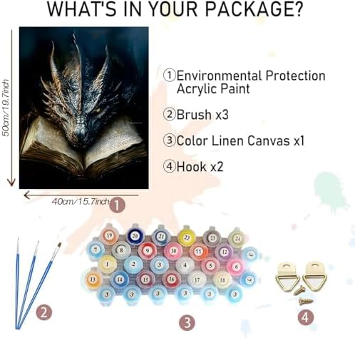 MBNTJHT Dragon Paint by Numbers Kit for Adults,Black Dragon and Book Paint by Number Kits with Brushes for Adults Beginner,DIY Unframed Oil Painting Kits for Home Wall Decor 16x20 Inch.