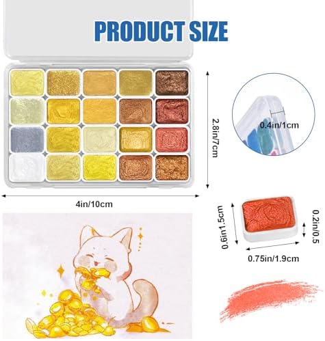 CraftyManor Mini Glitter Watercolor Paint Set, 20 Colors Shimmer Metallic Watercolour Painting Sets, Solid Pearl Water Color Paints for Adult, 1ml Trial Pack (Gold 20)