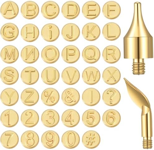 Lothee 43 Pcs Wood Burning Tips Kit, Wood Burning Letters Numbers Alphabet Stamps Stencils Templates for Stippling Embossing Branding Crafts Personalization Tools Gift for Dad(Alphanumeric)
