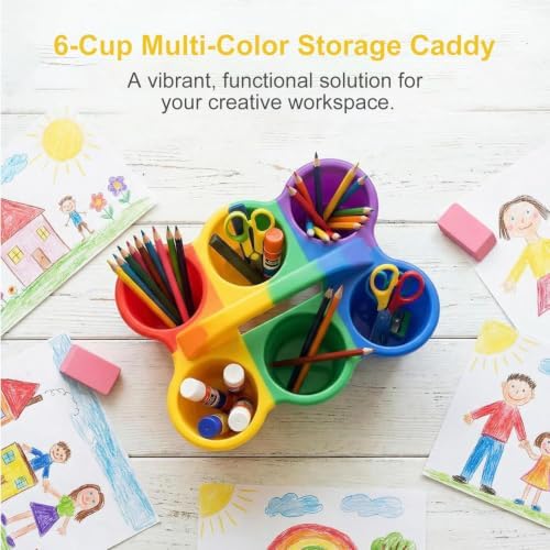 6-Pack Classroom Caddy Organizer with Handle, Vibrant Multicolor
