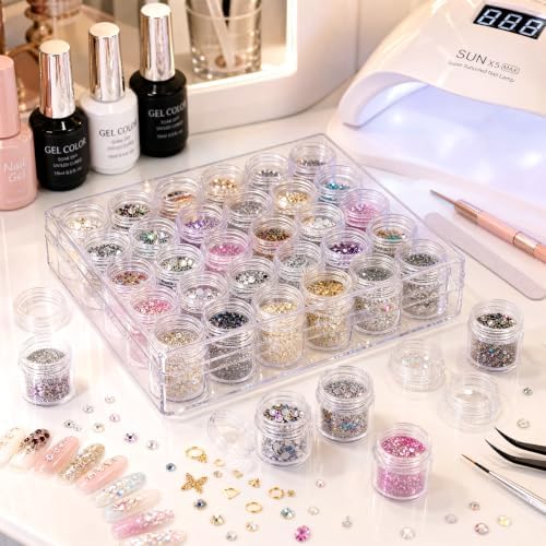 BigOtters 30 Grids Diamond Painting Storage Containers, Portable Bead Art Organizer Case with Lids for Crafts, Jewelry DIY