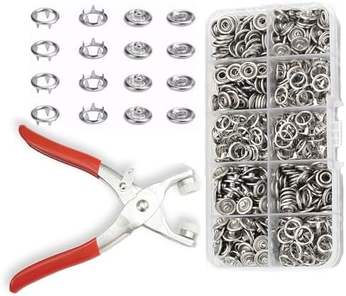 Minestylish 100 Sets Metal Snaps Buttons with Fastener Pliers Press Tool Kit Snaps for Sewing Perfect for DIY Crafts Clothes Sewing, Snap Button Fasteners Kit for Clothing(9.5mm / 400 PCS/Sliver)