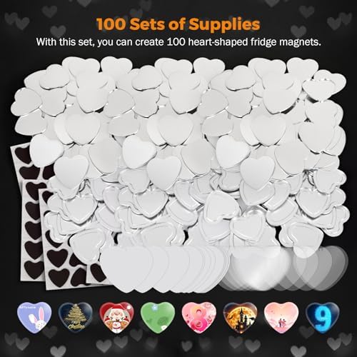BEAMNOVA 100 Sets of Heart-Shaped Metal Button Maker Magnet Supplies