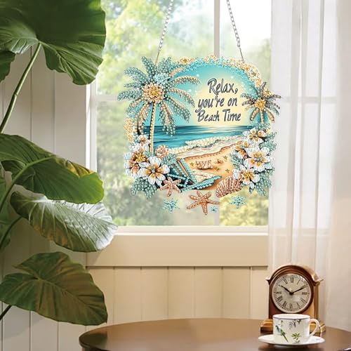 AIBOERL Beach Diamond Art Kits for Adults, Acrylic Hanging Suncatcher