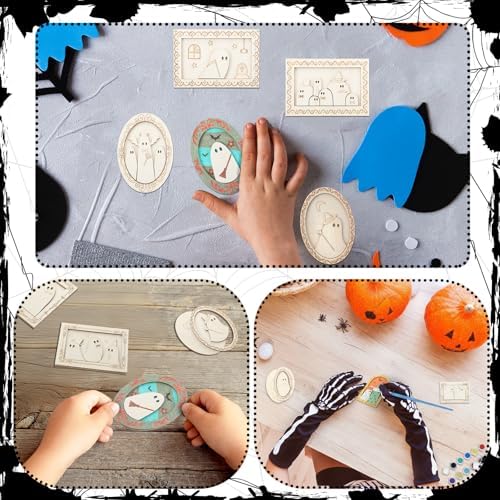 Simgoing 12 Set Adult Halloween Craft, Wood Ghost DIY Frame, Funny Style