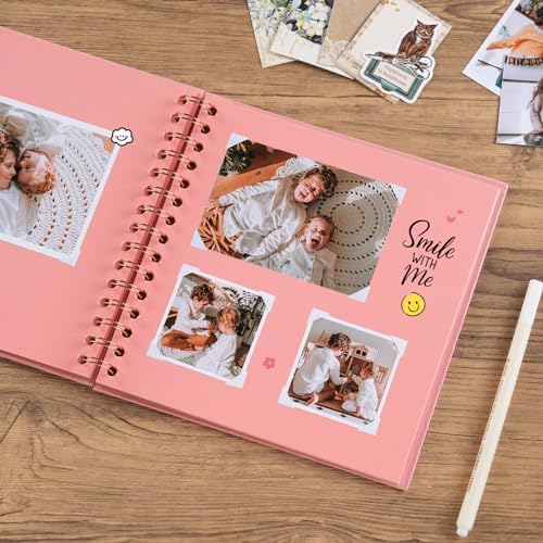 potricher 8 x 8 Inch DIY Scrapbook Album 40 Pages with Kraft Paper, Pink | Thick Kraft Paper Scrap Book Photo Albums, Memory Book for Wedding, Anniversary, Baby, Family, Travel, DIY Projects