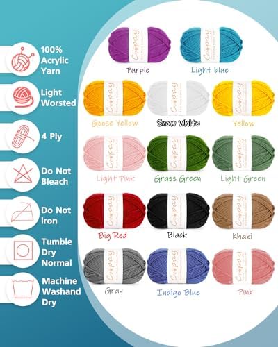 Coopay 14 Colors AcrylicYarn Set for Crochet & Knitting, Mini Yarn Skeins