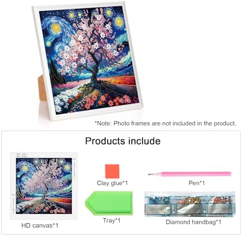 AiYuanzsh 5D Special Shape Diamond Art Kits for Adults, Cherry Blossom Tree Diamond Painting Kit, Starry Sky Style Crystal Rhinestone Diamond Art for Wall Decor Gift, 12×12 Inch