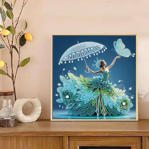Special Shape Diamond Art Kits for Adults, Elegant Dancer with Butterfly 5D Crystal Rhinestone Diamond Art Canvas, DIY Paint by Diamonds Craft Kit, Diamond Painting Wall Décor for Home Decoration