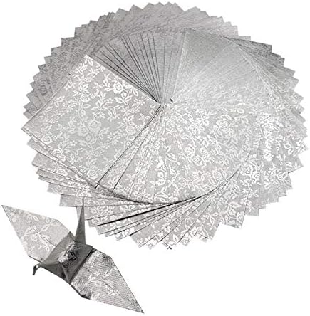 100 Origami Paper Sheets Paper Pack Silver Foil Flower Pattern 3x3 inches for Folding, paper craft, Origami cranes, Origami Decoration, Scrapbook