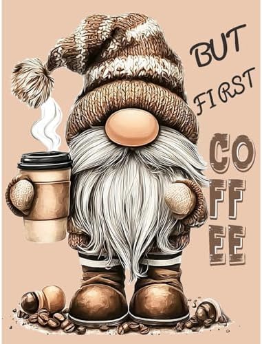 Gnome Diamond Art Kits for Adults, Gnome with Coffee Diamond Painting Kits