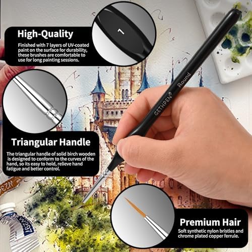 GETHPEN Miniature Paint Brushes, Micro Detail Paint Brush Set, 15pcs