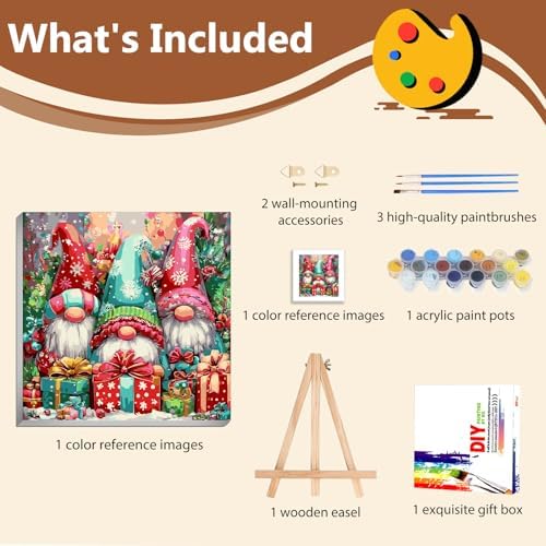 Reivworl Christmas Framed Paint by Numbers Kit for Adults with Wooden Easel, Gnome Paint by Numbers, Painting by Number for Home Decor 16X20 Inch with Gifts Box