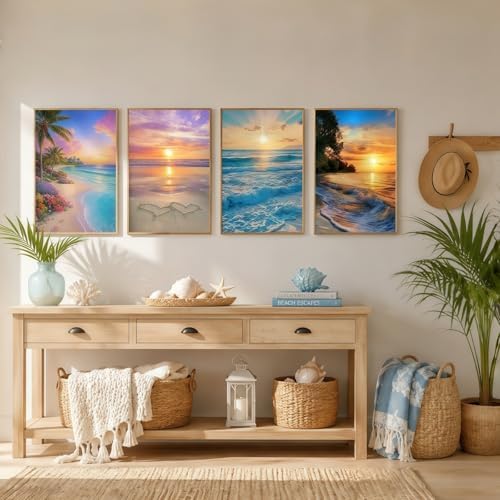 Acelii 12 Pack Summer Beach 5D Diamond Painting Kits, Full Drill Ocean Theme 5D Diamond Art Kits for Adults, Colorful Coastal gem Art Kits, Art Painting Set for Beach Home Wall Decor 9.8x13.8 Inch