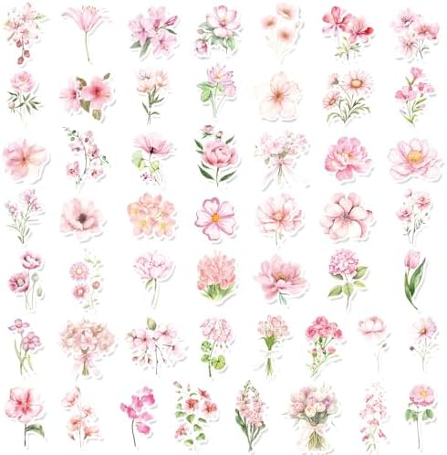 50Pcs Pink Floral Watercolor Stickers Set