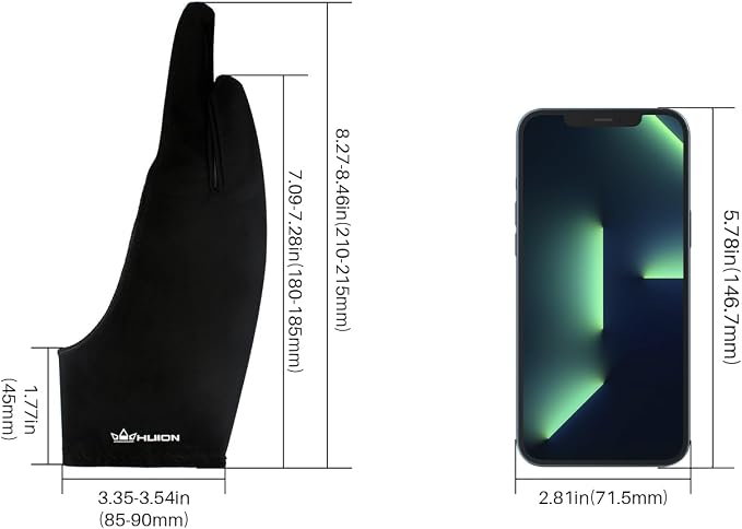 HUION GL02 Large Size Artist Drawing Glove, Left or Right Hand | Two-Finger Elastic Lycra Glove for Drawing Tablets and Paper Sketching, Reduces Friction