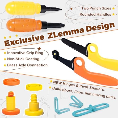 Cardboard Construction Kit - 401 PCS Kids Building Set with Safe Serrated Cutter, Crease Roller, Screws & Nuts, STEM Upcycled Tool for DIY Cardboard Projects, Engineering & Creativity