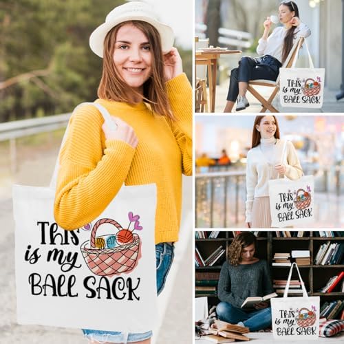 Crochet Knitting Humor Yarn Gifts Canvas Tote Bag, Reusable Grocery Shopping Bags for Crocheters Christmas