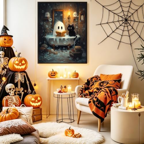 Halloween Paint by Numbers Kit for Adults, Paint by Number Adult 16x20in | Ghost Adult Paint by Number Kits, Halloween Wall Decor Gifts, DIY Acrylic Oil Painting Pre Drawn Canvas Printing Brushes