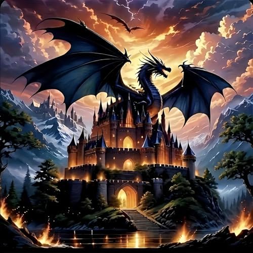Acelii Dragon Castle 5D Diamond Painting Kits for Adults Beginners | DIY Full Round Drill Diamond Art Kits,Paint by Diamonds Dots Gem Art Crystal Easy,Home Wall Decor 13.78X13.78 Inch