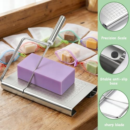 Soap Cutter for Handmade Soap,Stainless Steel Soap Cutters with Scale for Soap Making Loaf Slicer, DIY Craft Soap, Candle.Includes 10 soap Bags,for Families & Small soap Shops