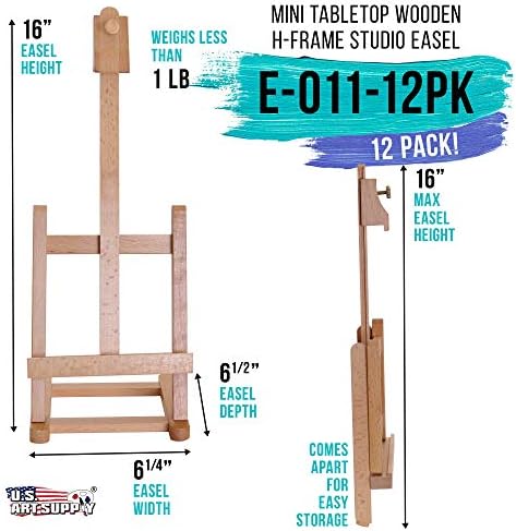 U.S. Art Supply 16" Mini Tabletop Wooden H-Frame Studio Easel (Pack of 12)