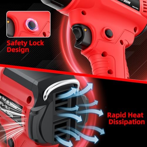 Cordless Heat Gun for Milwaukee 18V Battery, 350W 1022°F (550°C) Soldering Heat, Variable Temperature Control Hot Air Gun Kit with 4 Nozzles and Scraper, for Shrink Tubing, PVC Wrap(NO Battery)