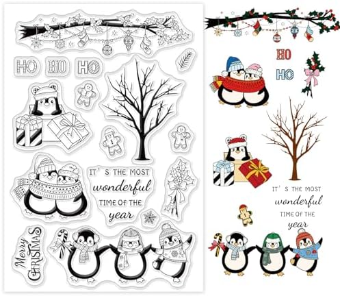GLOBLELAND Christmas Penguins Silicone Clear Stamps with Gingerbread Man Shape for Card Making DIY Scrapbooking Photo Album Decoration Paper Craft