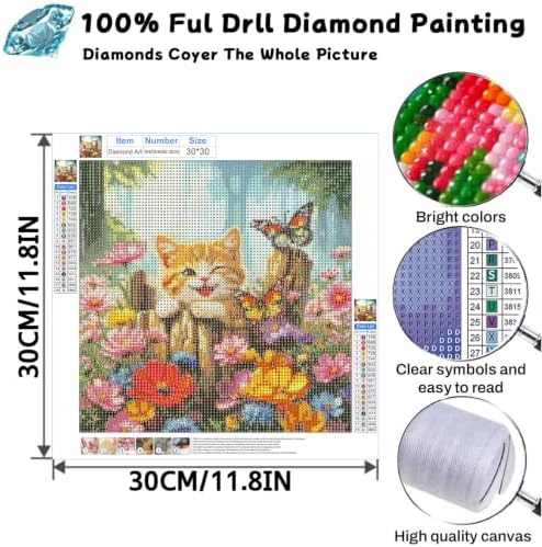 SUHEFAFA Cat Diamond Art Kits for Adults Beginners 12×12inch