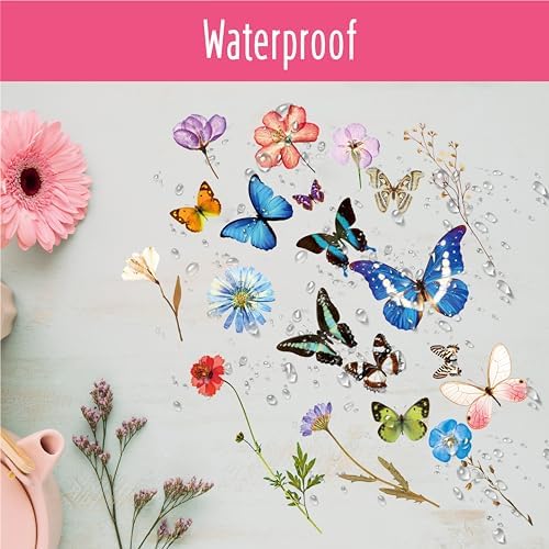 370+ PCS PVC Flower & Butterfly Stickers, Self-Adhesive Nature Floral Stickers for Scrapbook, Laptop, Journal, DIY Project, Spring Themed Party Decors