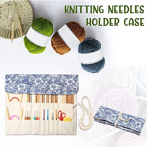 Teamoy Knitting Needle Case Organizer Holder Roll(up to 14"), Blue Flowers