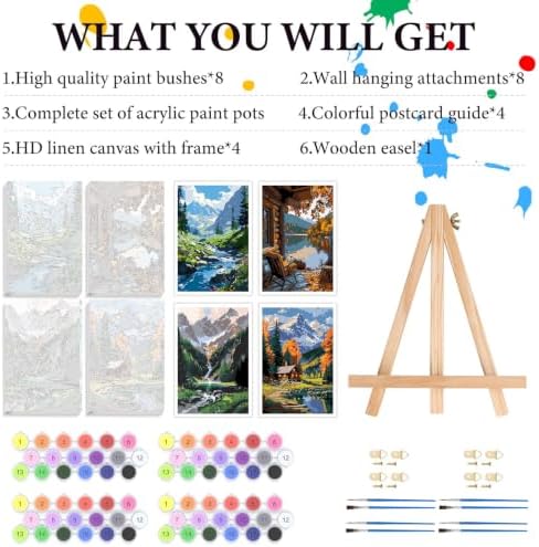 4 Pack Frame Paint by Numbers Kit for Adults, Landscape Paint by Numbers