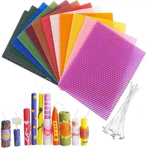 Phinicco 12 Colors 8" X 10" Beeswax Sheets for Rolling Candle Beeswax Sheets for Candle Rolling Kit Candle Making Kit 12 pcs Multicolored