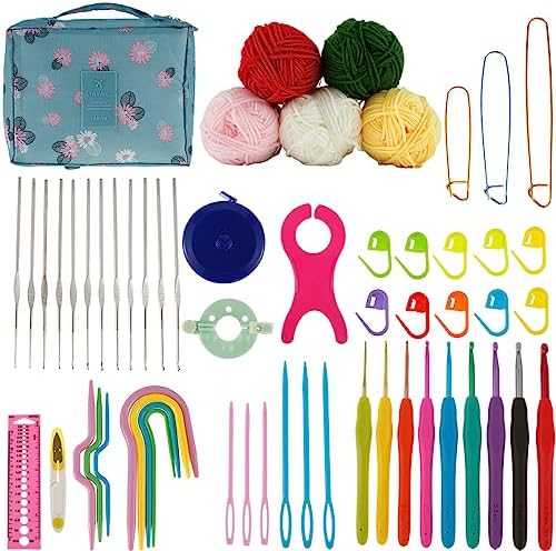 Abizarch 59 Pcs Crochet Hooks Kit for Beginners Adults, Knitting Starter Kit for Adults Ergonomic Soft Grip Handle Crochet Tools, DIY Weave Yarn Kits with Carry Bag, Travel Knitting Crochet Supplies