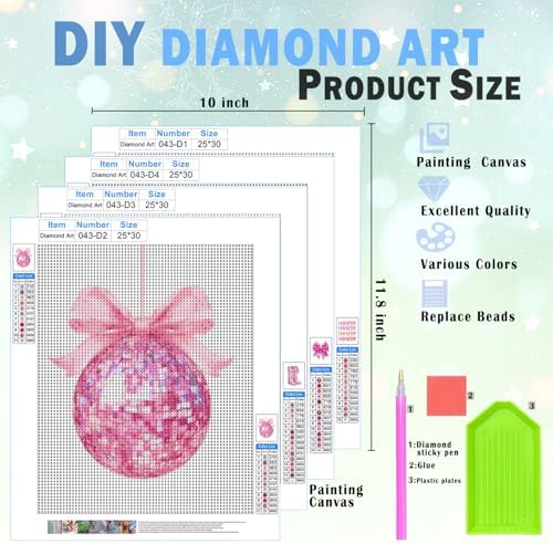 XUNLURY Trendy Western Cowgirl Diamond Art Kits 4 Pcs, Funky Glitter Pink Bow Disco Ball Diamond Painting Kits for Adults Girls Beginners, Full Drill Diamonds Dots for Home Decor, 9.8x11.8 Inch