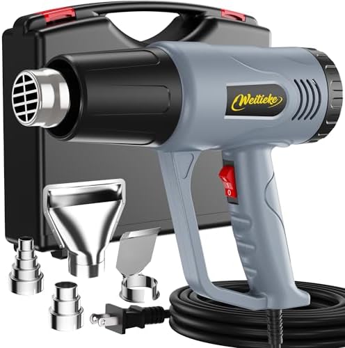 Heat Gun, 10Ft power cord Heavy Duty Hot Air Gun 572&1112℉ Dual Temperature Control 4 Nozzels & Paint Scraper Overload Protection for Paint Stripping (Heat Shrink Tubing Kit)