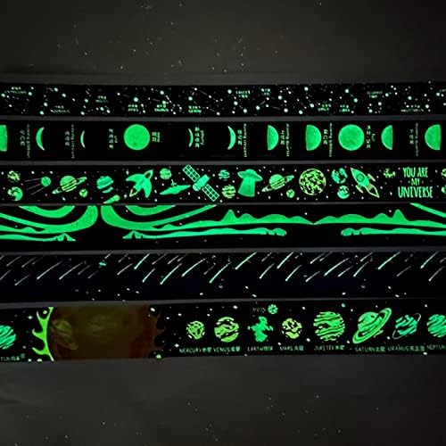 YUBBAEX Luminous Galaxy Washi Tape Set Space Glow in The Dark Masking Tape Decorative for Arts, DIY Crafts, Journal Supplies, Planners, Scrapbook, Card/Gift Wrapping (Universe 6 Rolls x 3m)