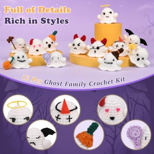 Pnytty 12Pcs Ghost Family Crochet Kit for Beginners, Crochet Starters Kits