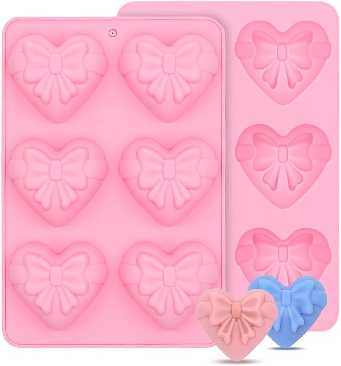 SJ Heart Bow Silicone Mold Set, 2-Pack 6-Cavity Craft Molds | For Crafts, Plaster, Soap Making, Chocolate & Wax Melts, Food Grade Silicone, Easy Release, Reusable