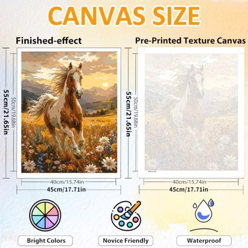 CRZMODE Horse Paint by Numbers Kit for Adults, Horse, 16x20 inch