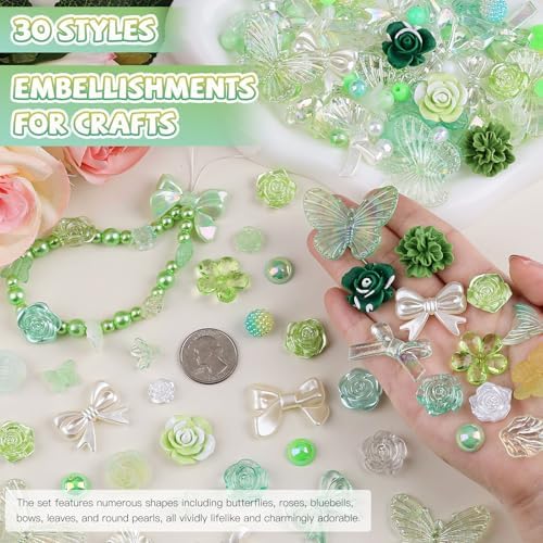 350 Pieces 3D Resin ABS Colorful Rose Flower Bows Butterfly Charms with Flatback Half Round Pearl Beads for Bracelet Earring Necklace Craft DIY Making Supplies
